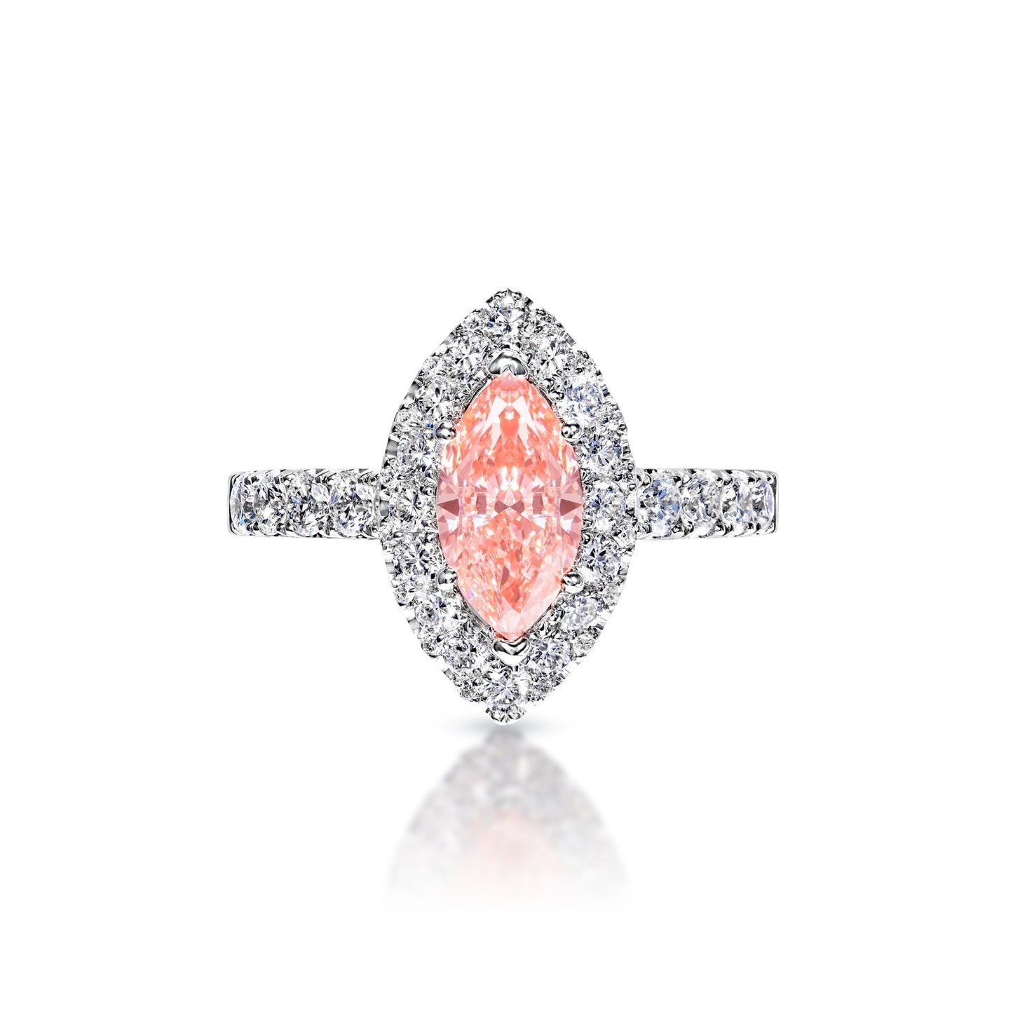 Noemi 2 Carat Fancy Vivid Pink VS1 Marquise Cut Diamond Engagement Ring in 18k White Gold Font View