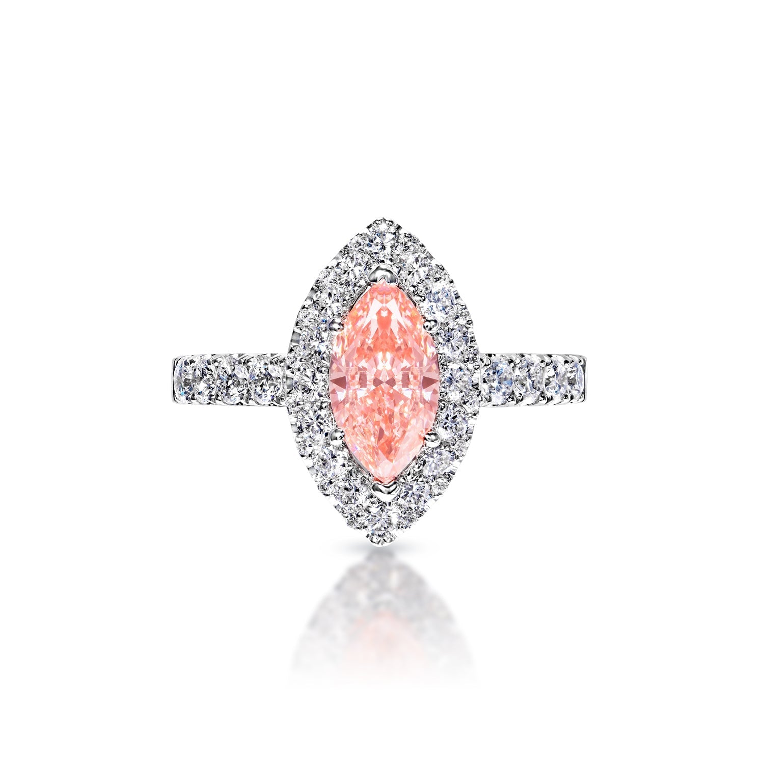 Noemi 2 Carat Fancy Vivid Pink VS1 Marquise Cut Diamond Engagement Ring in 18k White Gold Font View