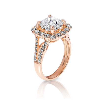 Lassie 4 Carat G VS1 Cushion Cut Diamond Engagement Ring in 14K Rose Gold. IGI Certified Side View