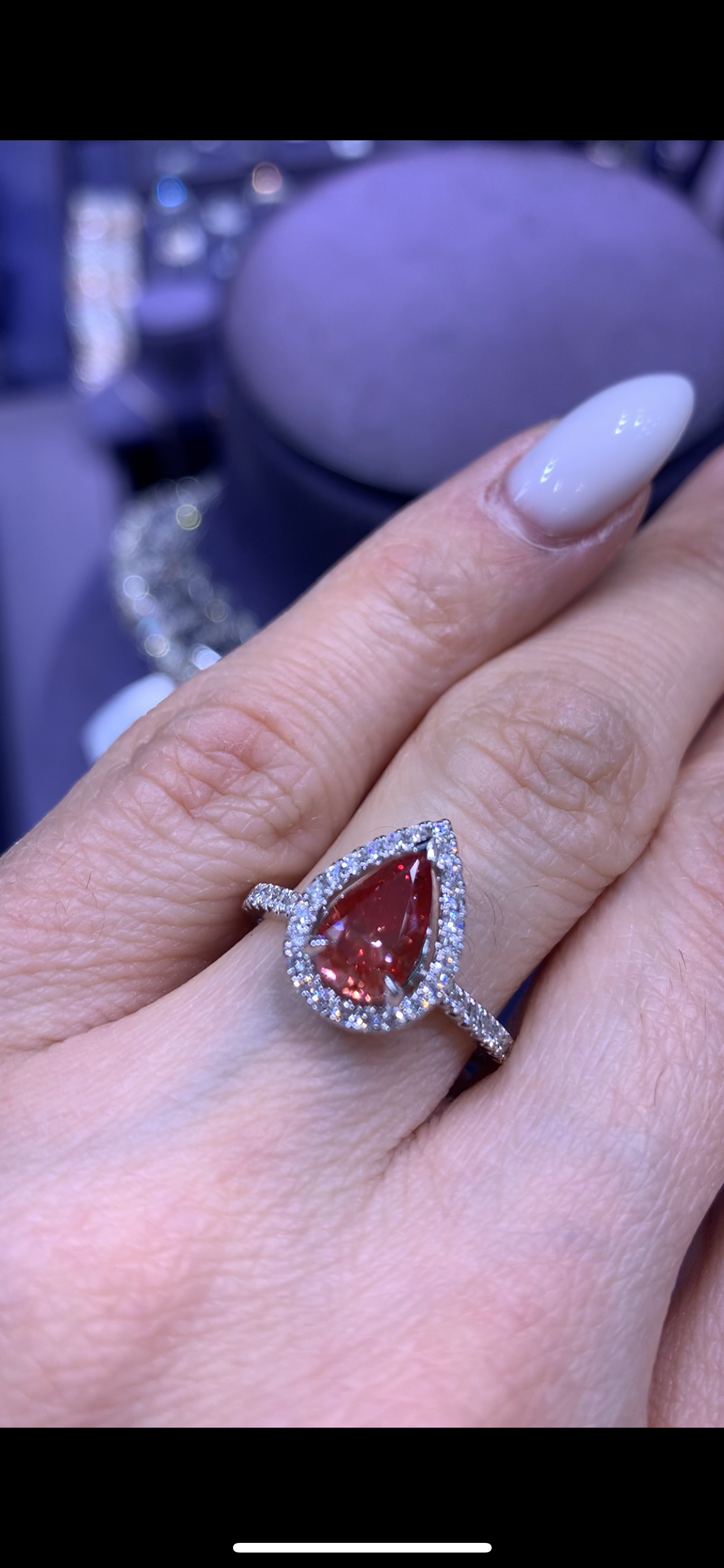 ROUGE P 2 Carat Fancy Red Pear Shape Diamond Engagement Ring in 18kt White Gold with Halo GIA Certificate