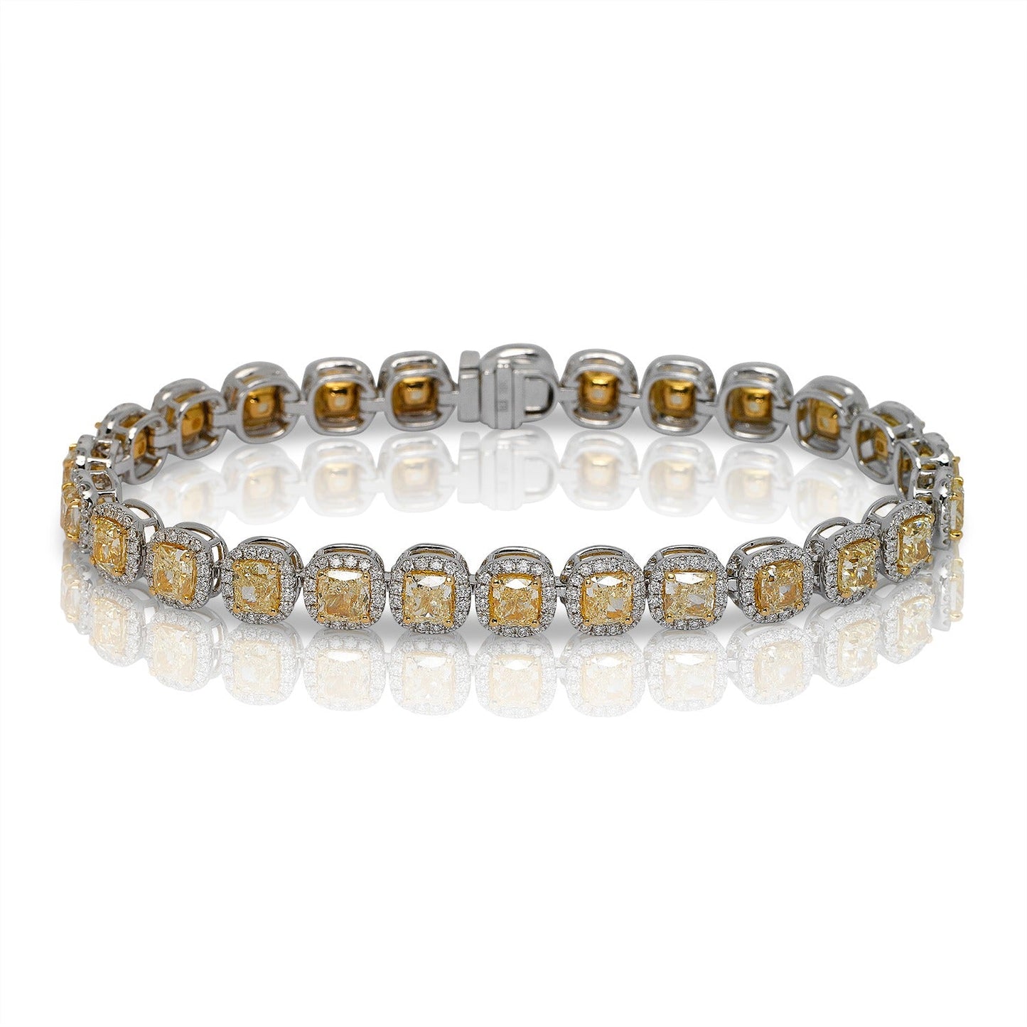 Emmalyn 14 Carat Cushion Cut Single Row Yellow Diamonds Tennis Bracelet Full View