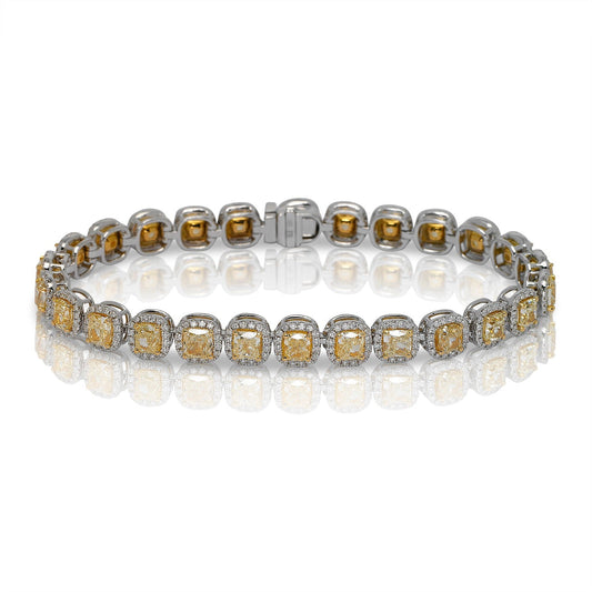 Emmalyn 14 Carat Cushion Cut Single Row Yellow Diamonds Tennis Bracelet Full View