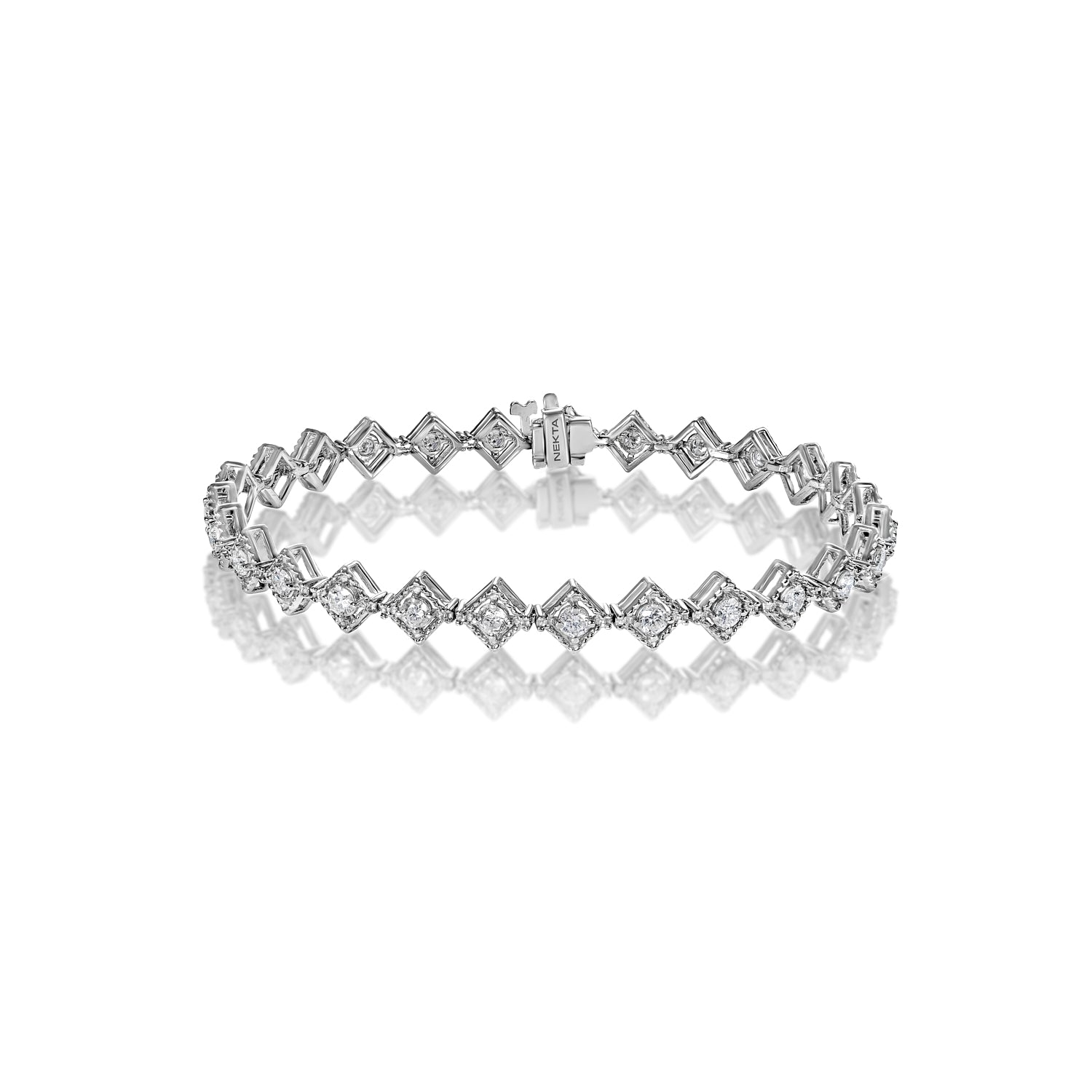 Itzel 2 Carat Round Brilliant Single Row Diamond Bracelet in 14 Karat White Gold Full View