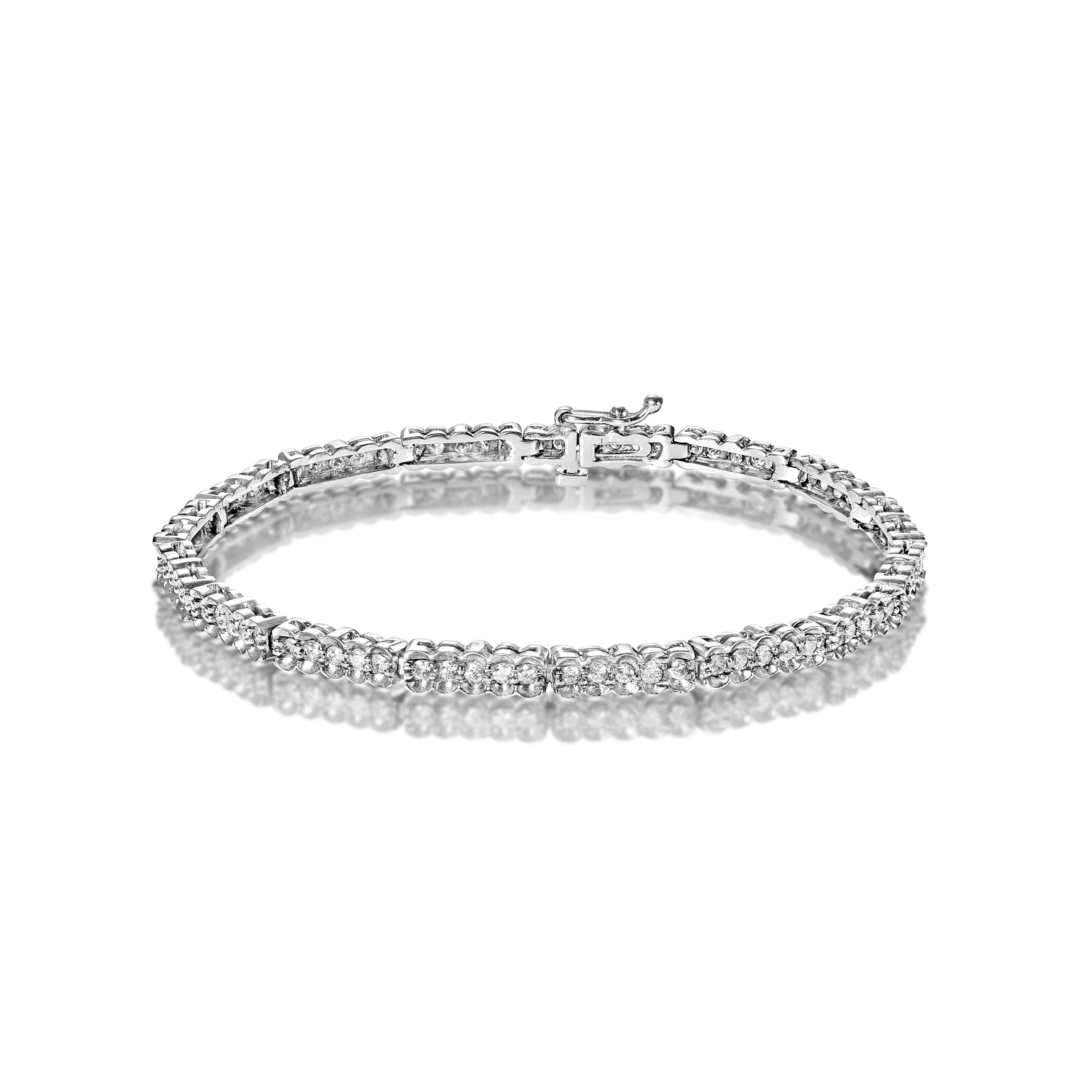 Kensley 2 Carat Round Brilliant Single Row Half Bezel Diamond Tennis Bracelet in 14k White Gold Full View