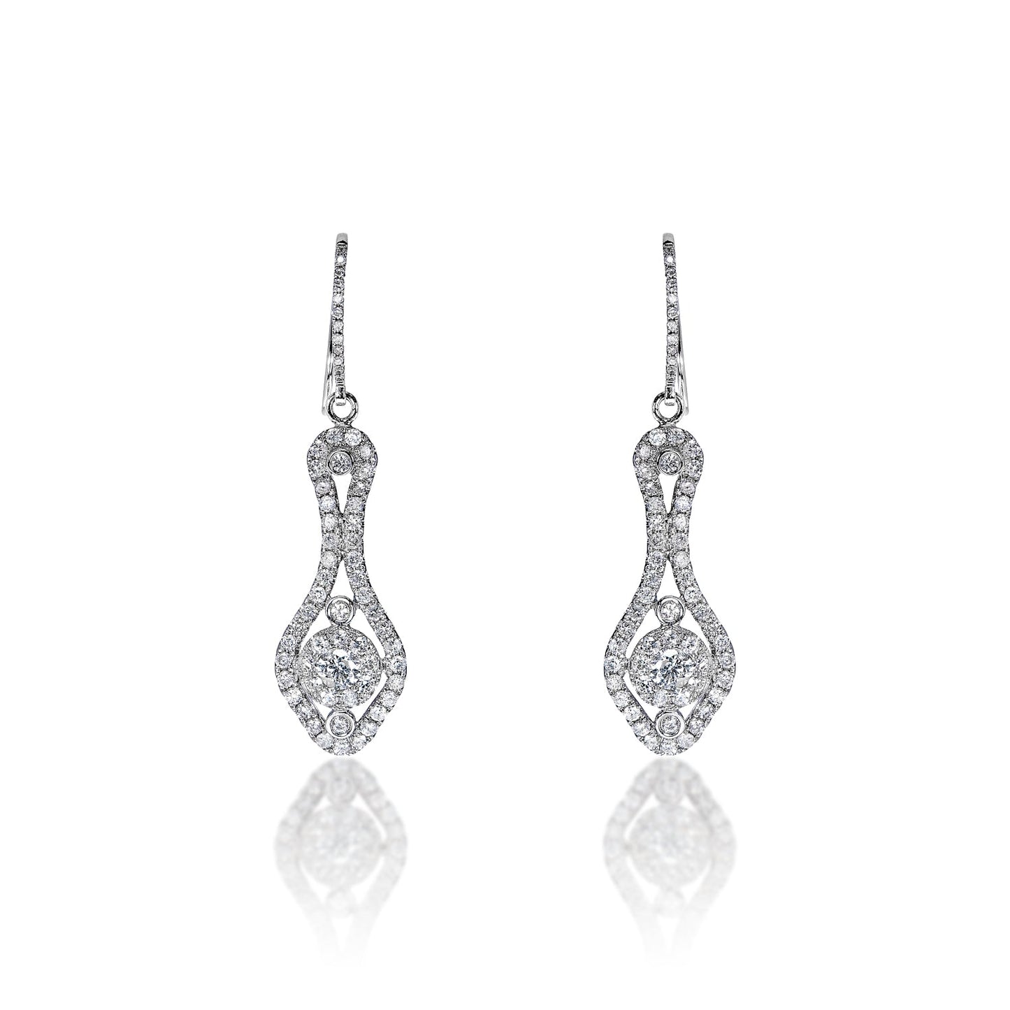 Fernanda 2 Carat Round Brilliant Diamond Shoulder Duster Earrings in 18k White Gold Front View