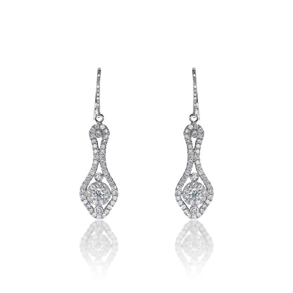 Fernanda 2 Carat Round Brilliant Diamond Shoulder Duster Earrings in 18k White Gold Front View