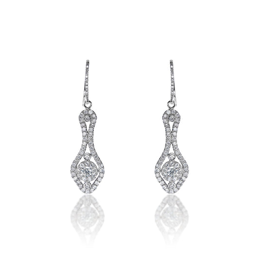 Fernanda 2 Carat Round Brilliant Diamond Shoulder Duster Earrings in 18k White Gold Front View