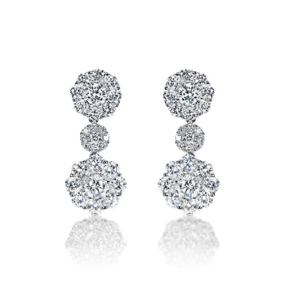 Maliyah 4 Carat Round Brilliant Diamond Drop Earrings in 18k White Gold Front View