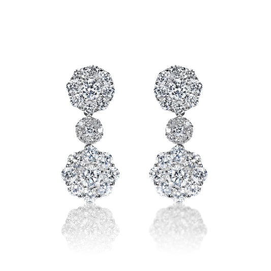 Maliyah 4 Carat Round Brilliant Diamond Drop Earrings in 18k White Gold Front View