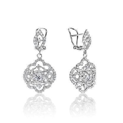 Ailani 2 Carat Round Brilliant Diamond English Lock Earrings in 14k White Gold Front and Side View