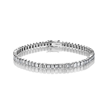 Aylin 5 Carat Emerald Cut Single Row Diamond Tennis Bracelet in 14k White Gold Full View