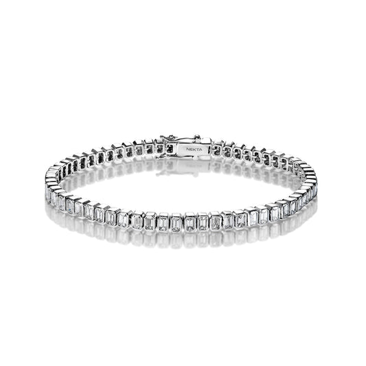 Aylin 5 Carat Emerald Cut Single Row Diamond Tennis Bracelet in 14k White Gold Full View