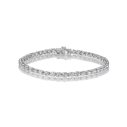 Alessia 6 Carat Oval Cut Single Row Diamond Tennis Bracelet in 14k White Gold Full View