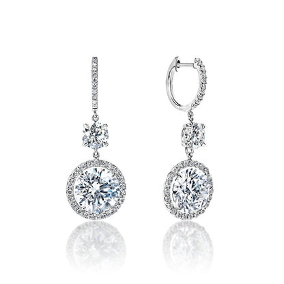 Felicity 13 Carat I J SI1 Round Brilliant Cut Diamond Huggie Dangle Earrings in 18k White Gold Front and Side View