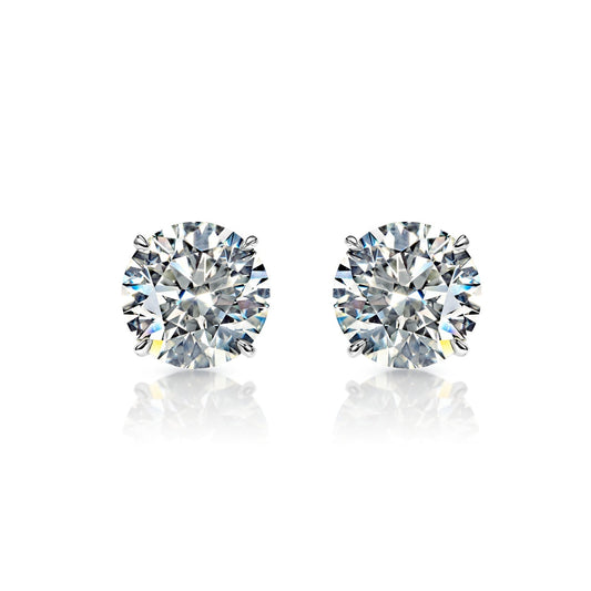 Bristol 24 Carats VS2 - SI1 Round Brilliant Diamond Stud Earrings in 14k White Gold Front View