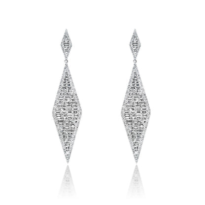 Zariyah 7 Carat Combine Mix Shape Diamond Dangle Earrings in 14k White Gold Front View