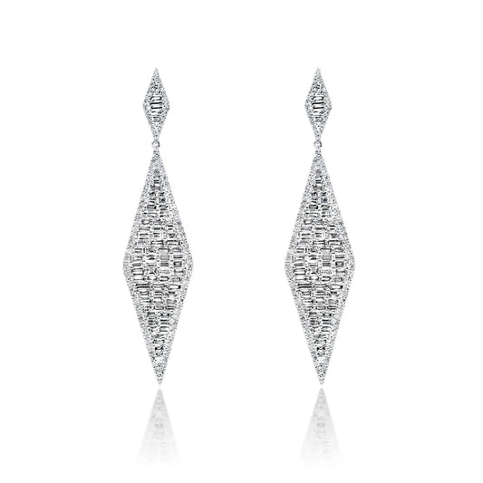 Zariyah 7 Carat Combine Mix Shape Diamond Dangle Earrings in 14k White Gold Front View