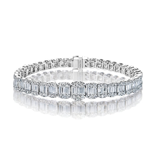 Hudson 9 Carat Combine Mix Shape Single Row Diamond Tennis Bracelet in 14k White Gold For Men Full View