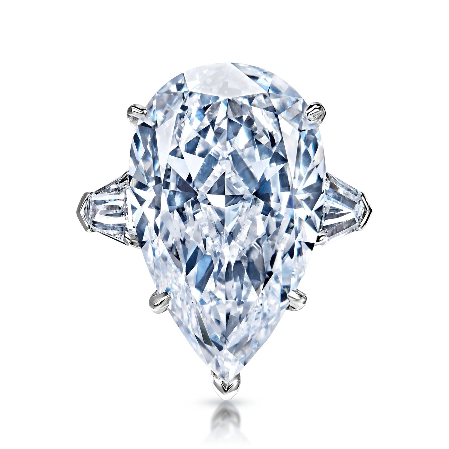 Daleyza 15 Carats E VS1 Pear Shape Diamond Engagement Ring in Platinum Front View