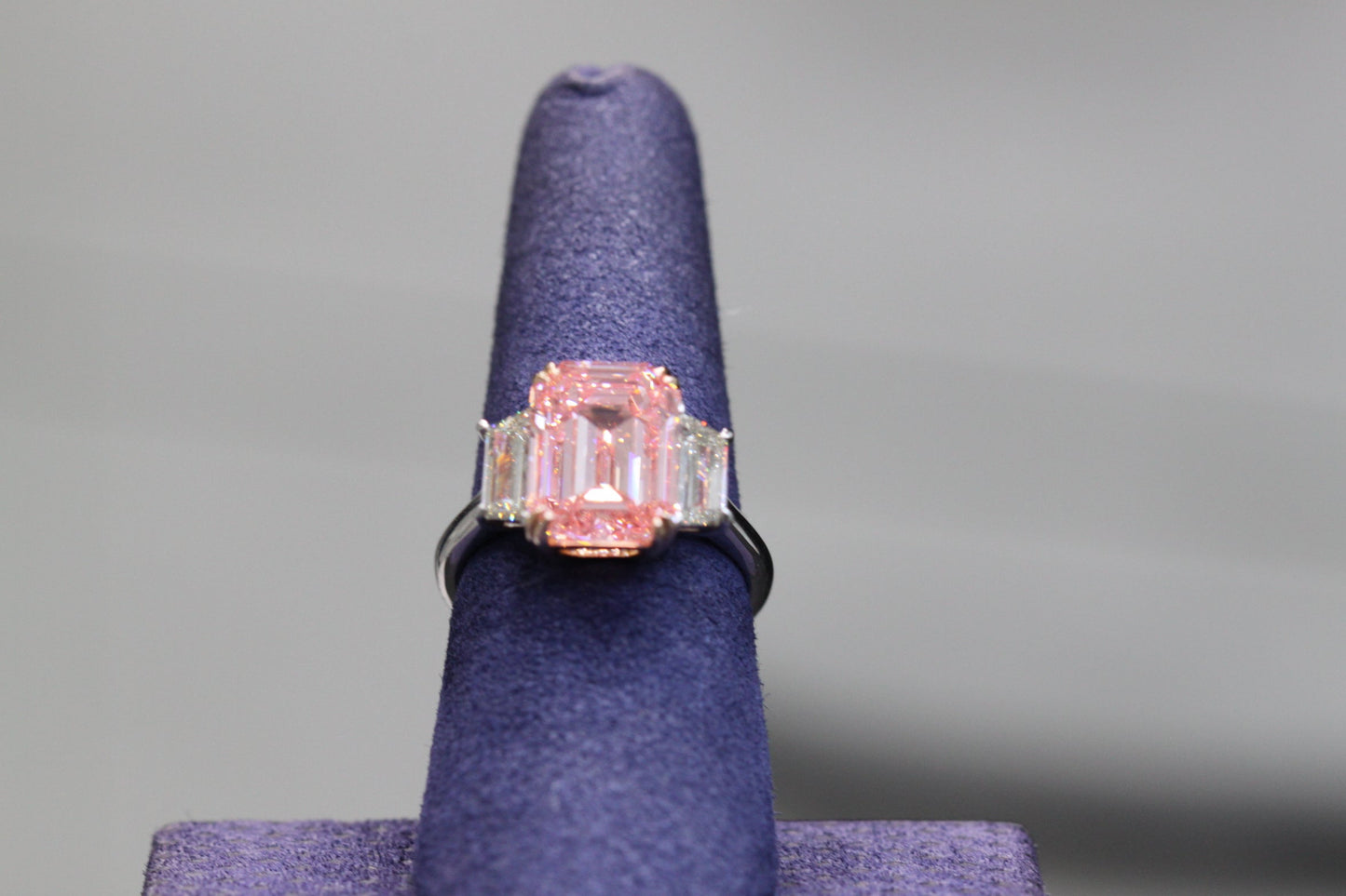 Gloria 7 Carats Fancy Vivid Pink VVS1 Emerald Cut Diamond Engagement Ring in 18k White Gold. GIA Certified