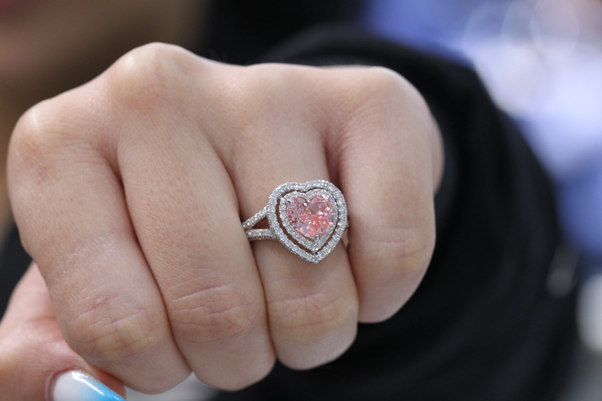 Pink Pear Morganite Engagement Ring Bridal Set Large Halo, Split Shank ⋆  Laurie Sarah