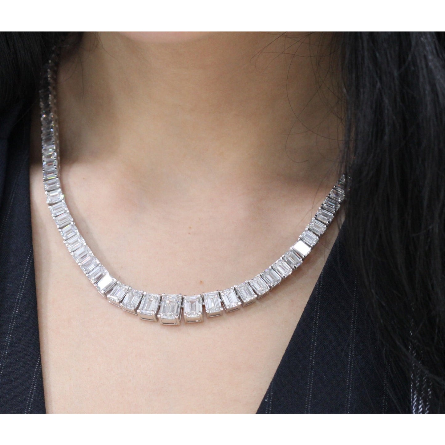 Lygia 59 Carat Emerald Cut Lab Grown Diamond Necklace in 14 Karat White Gold By Mike Nekta