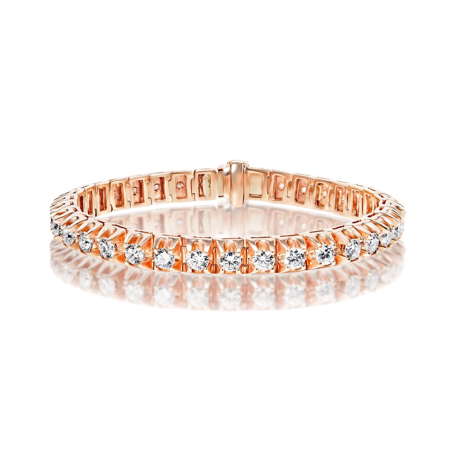 Miranda 11 Carat Round Brilliant Single Row Diamond Tennis Bracelet in 14k Rose Gold Full View