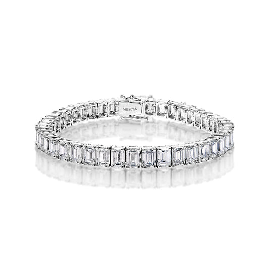 Litisha 23 Carat Emerald Cut Lab-Grown Single Row Diamond Tennis Bracelet in 14k White Gold Full View