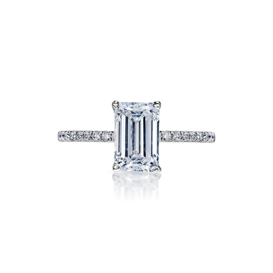 Mariam 2 Carat E VS1 Emerald Cut Diamond Engagement Ring in 18k White Gold Front View