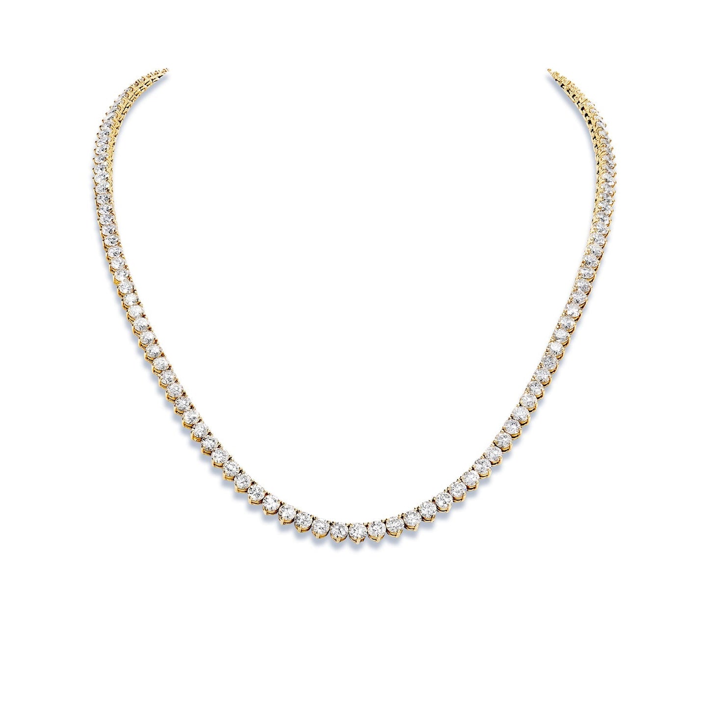 Trinity 47 Carat Round Brilliant Diamond Tennis Necklace in 14k Yellow Gold Full View