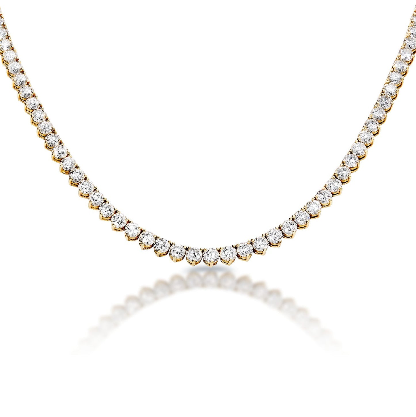 Trinity 47 Carat Round Brilliant Diamond Tennis Necklace in 14k Yellow Gold Close VIew