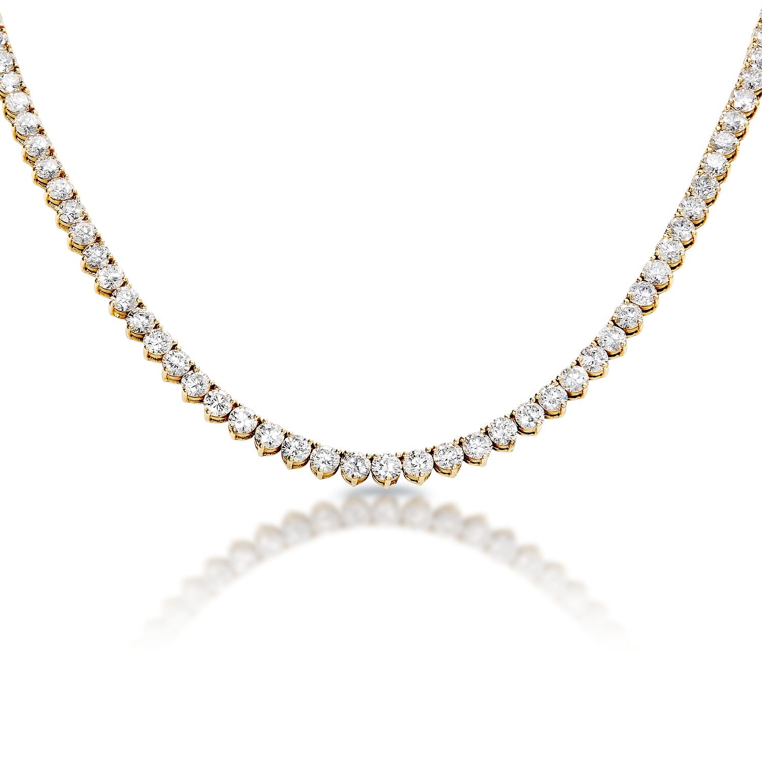 Trinity 47 Carat Round Brilliant Diamond Tennis Necklace in 14k Yellow Gold Close VIew