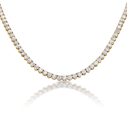 Trinity 47 Carat Round Brilliant Diamond Tennis Necklace in 14k Yellow Gold Close VIew