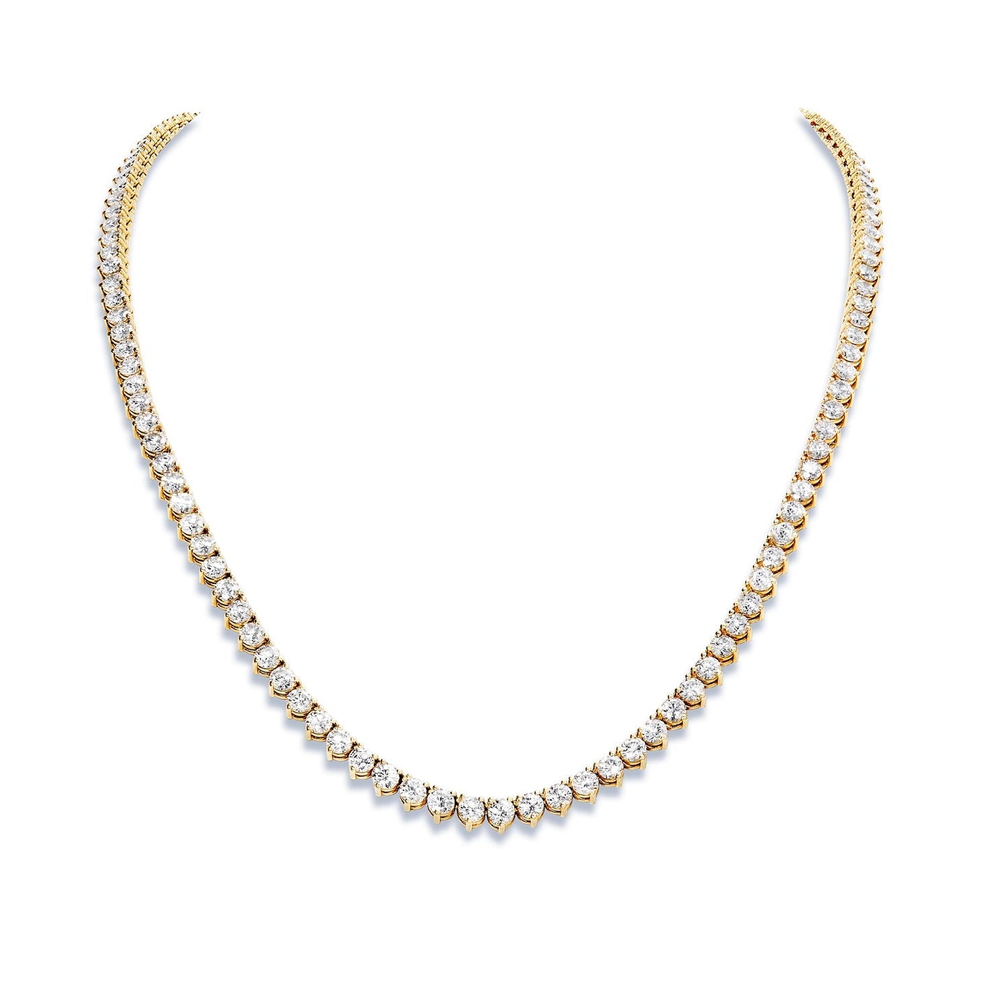 Elias 34 Carat Round Brilliant Diamond Tennis Necklace in 14k Yellow Gold For Men Full VIew