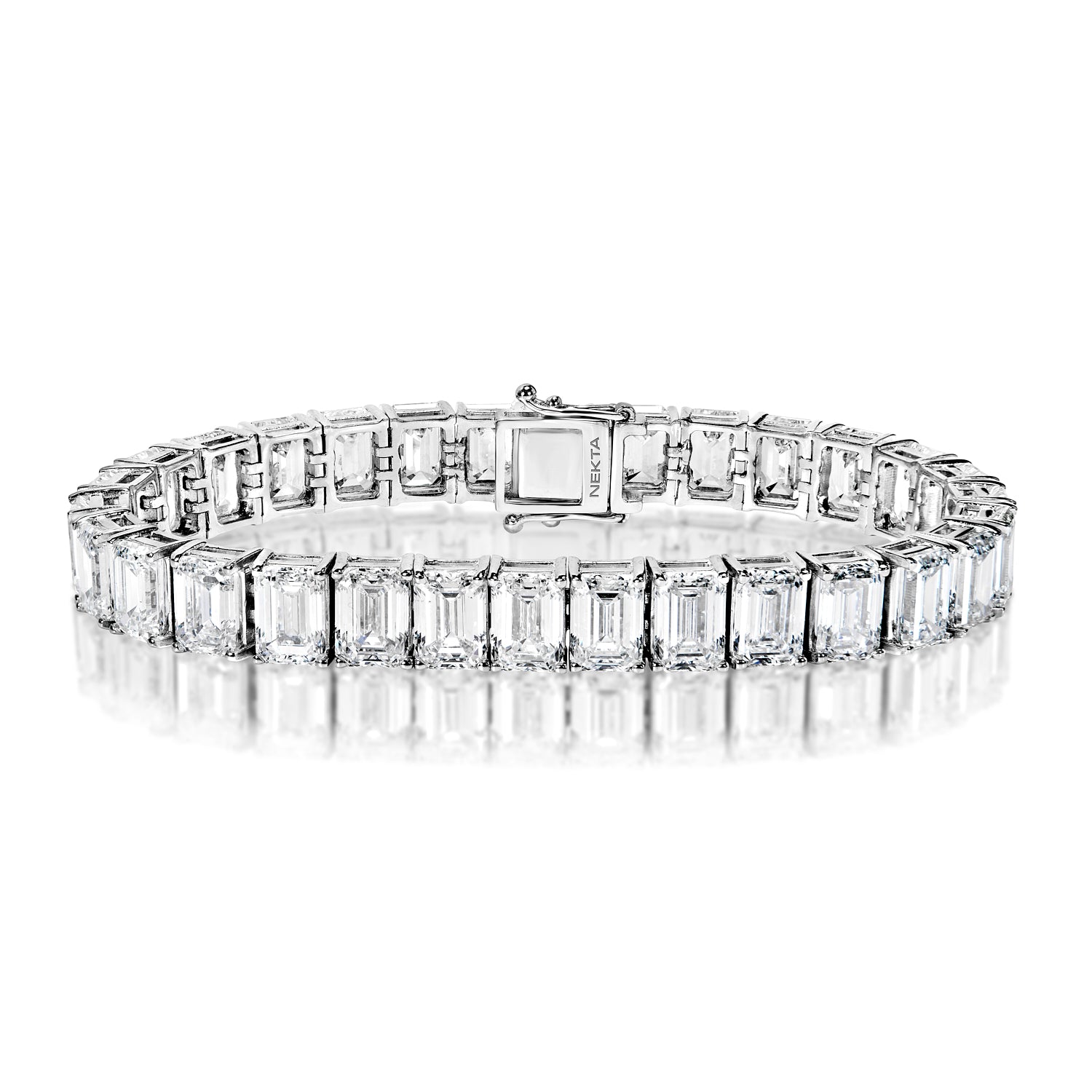 Linelle 46 Carat Emerald Cut Lab-Grown Diamond Tennis Bracelet in 14k White Gold Full View