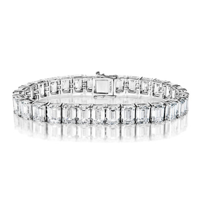 Linelle 46 Carat Emerald Cut Lab-Grown Diamond Tennis Bracelet in 14k White Gold Full View