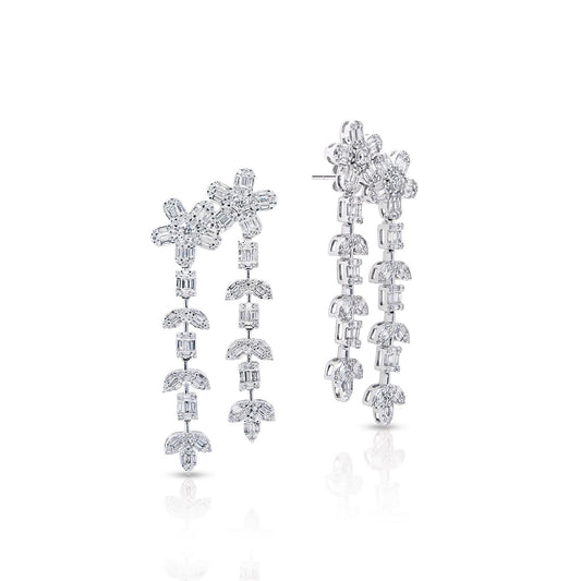 Blaire 3 Carat Combine Mix Shape Diamond Hanging Earrings in 14k White Gold Front and Side View