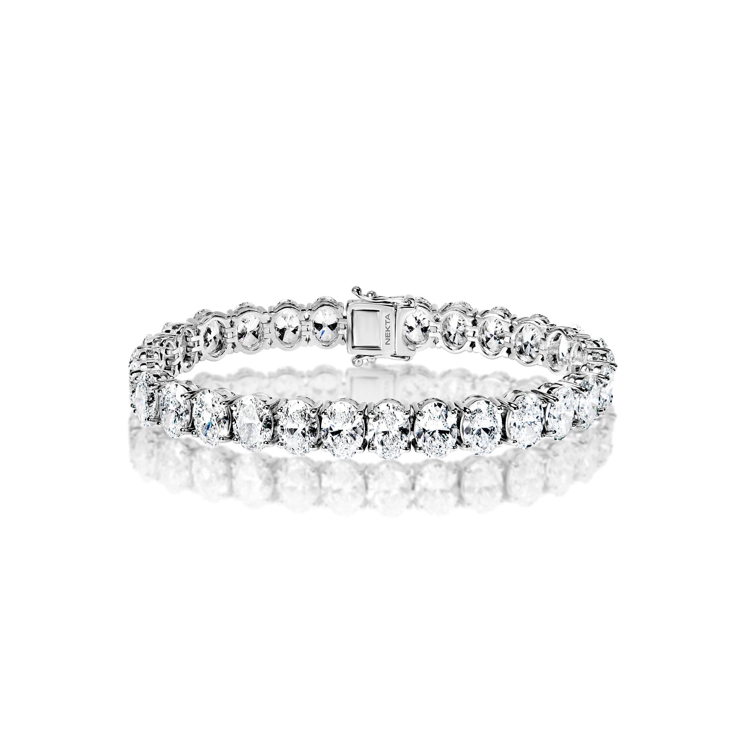 Lanora 30 Carat Oval Cut Single Row Diamond Tennis Bracelet in 14k White Gold Full View