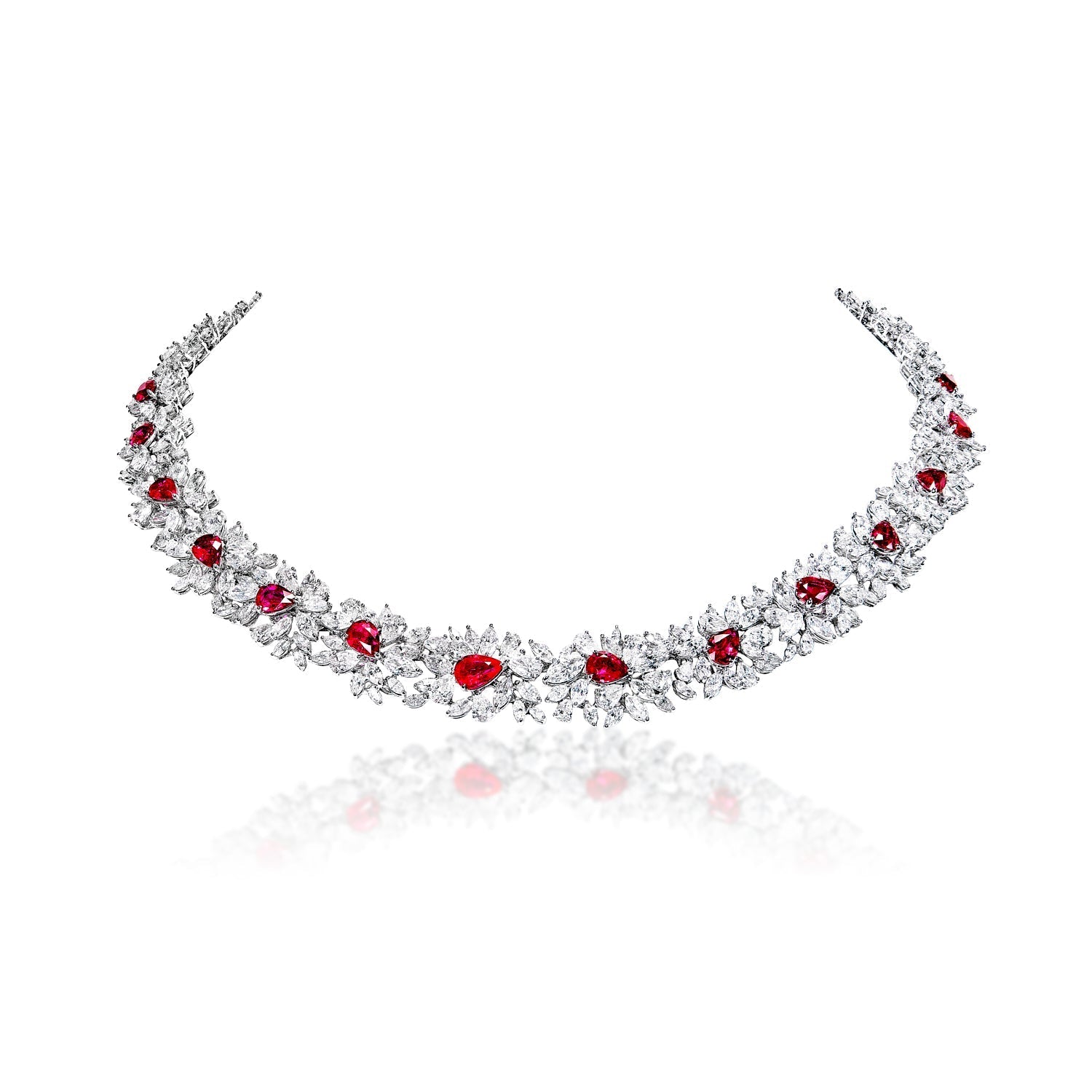 Full diamond ruby sale red diamond necklace [35+5cm]