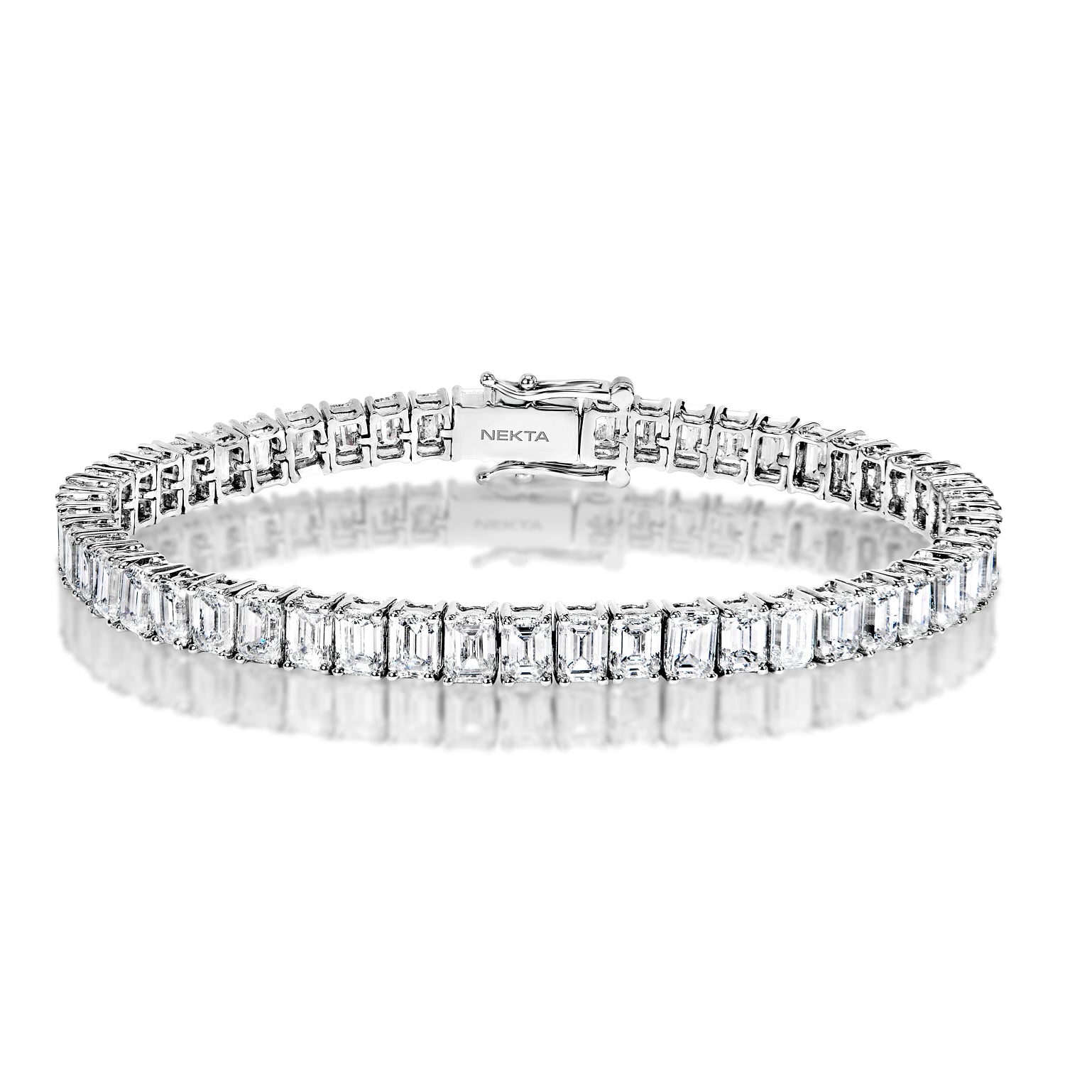 Ling 16 Carat Emerald Cut Lab-Grown Single Row Diamond Tennis Bracelet in 14k White Gold Full View