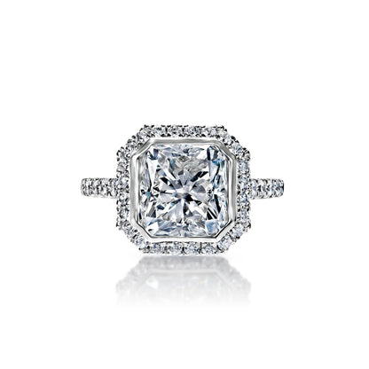 Sevyn 5 Carat G VS2 Cushion Cut Bezel Set Diamond Engagement Ring Engagement Ring in 18k White Gold Front View