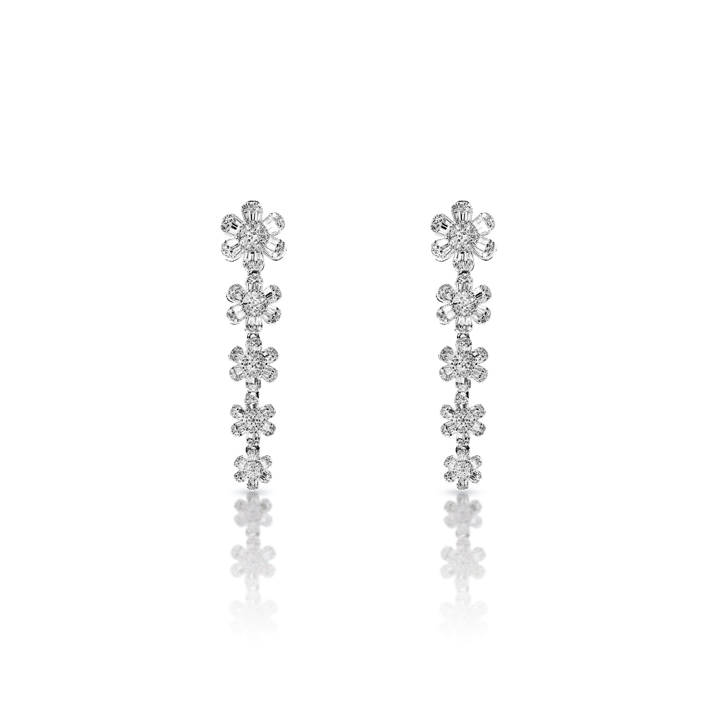 Alayah 2 Carat Combine Mix Shape Diamond Hanging Earrings in 14k White Gold Front View