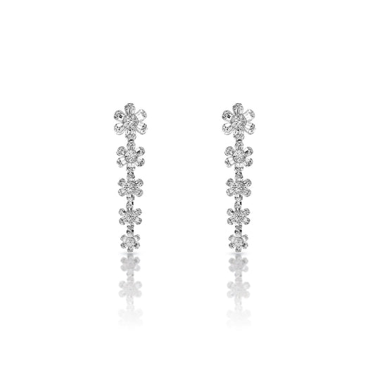 Alayah 2 Carat Combine Mix Shape Diamond Hanging Earrings in 14k White Gold Front View