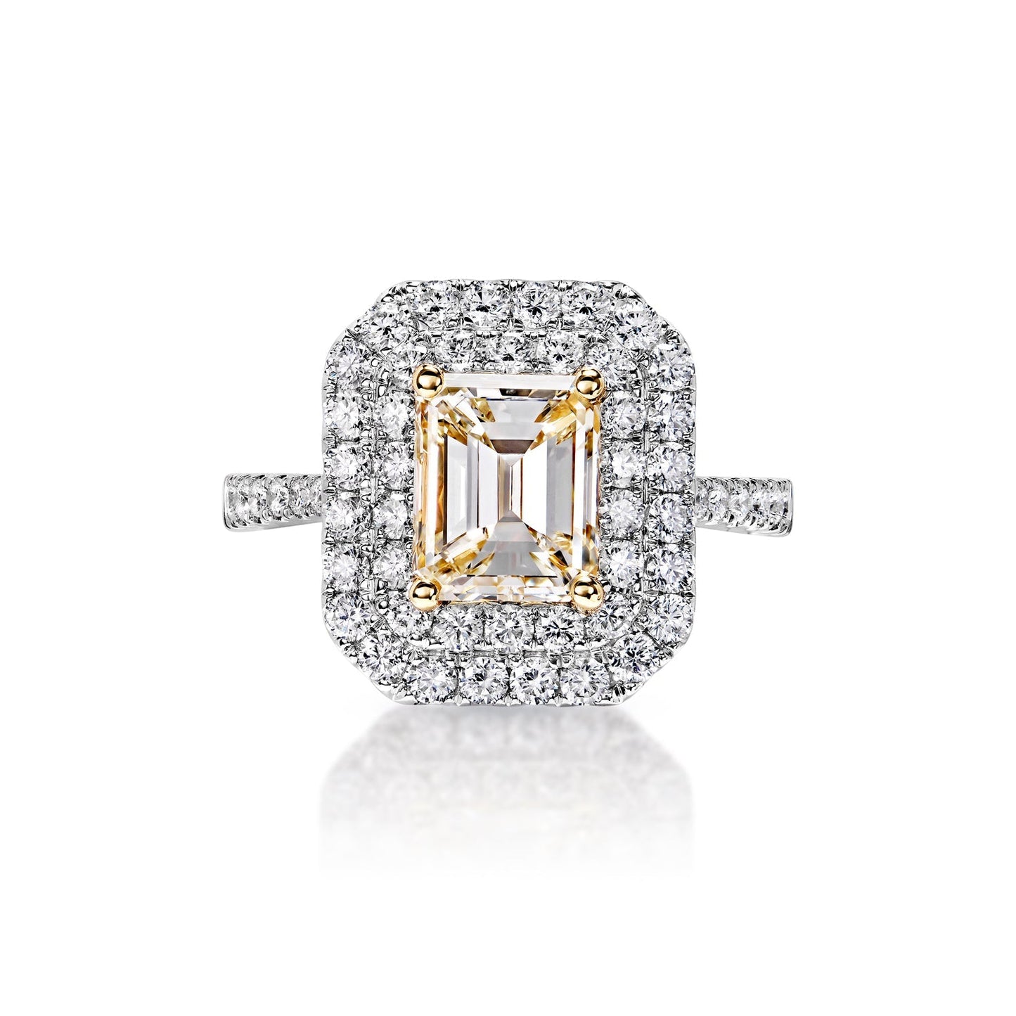 Briella 3 Carat K SI1 Emerald Cut Double Halo Diamond Engagement Ring in 18k White Gold Front View