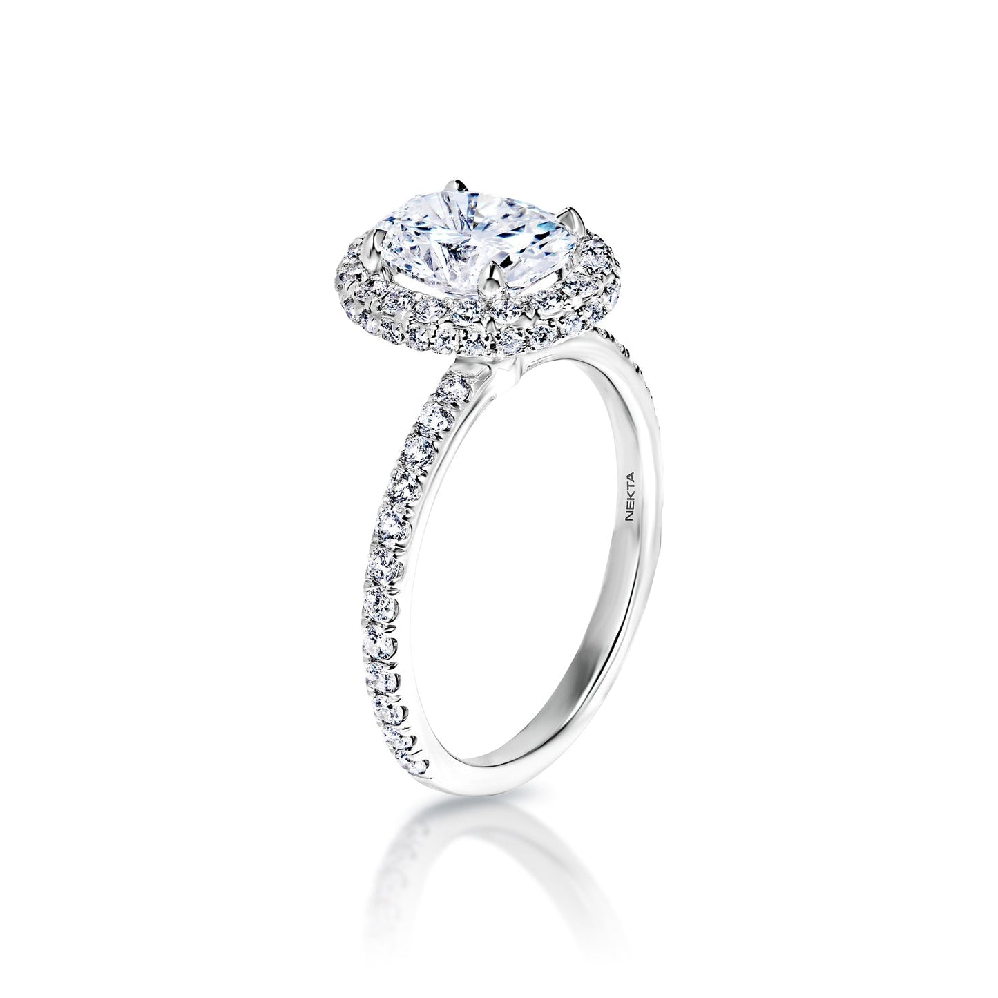 Adriana 2 Carat E SI1 Oval Cut Diamond Engagement Ring in 18k White Gold By Mike Nekta