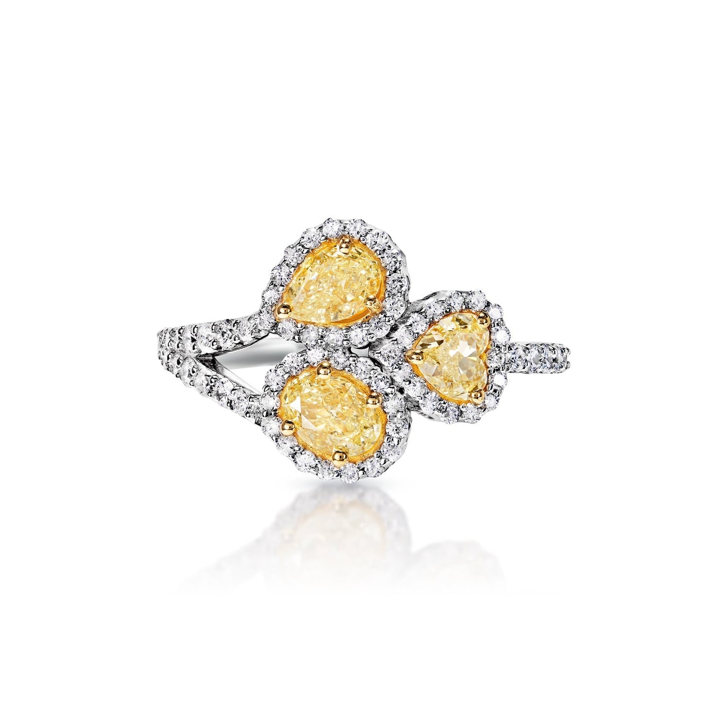 Kalani 2 Carat Yellow Combine Mix Shape Diamond Engagement Ring in 14k White Gold Front View