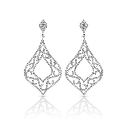 Ariyah 4 Carat Round Brilliant Diamond Hanging Earrings in 14k White Gold Front View