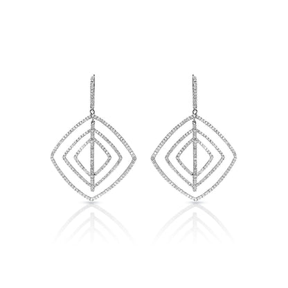 Adelynn 3 Carat Round Brilliant Diamond Hanging Earrings in 14k White Gold Front View