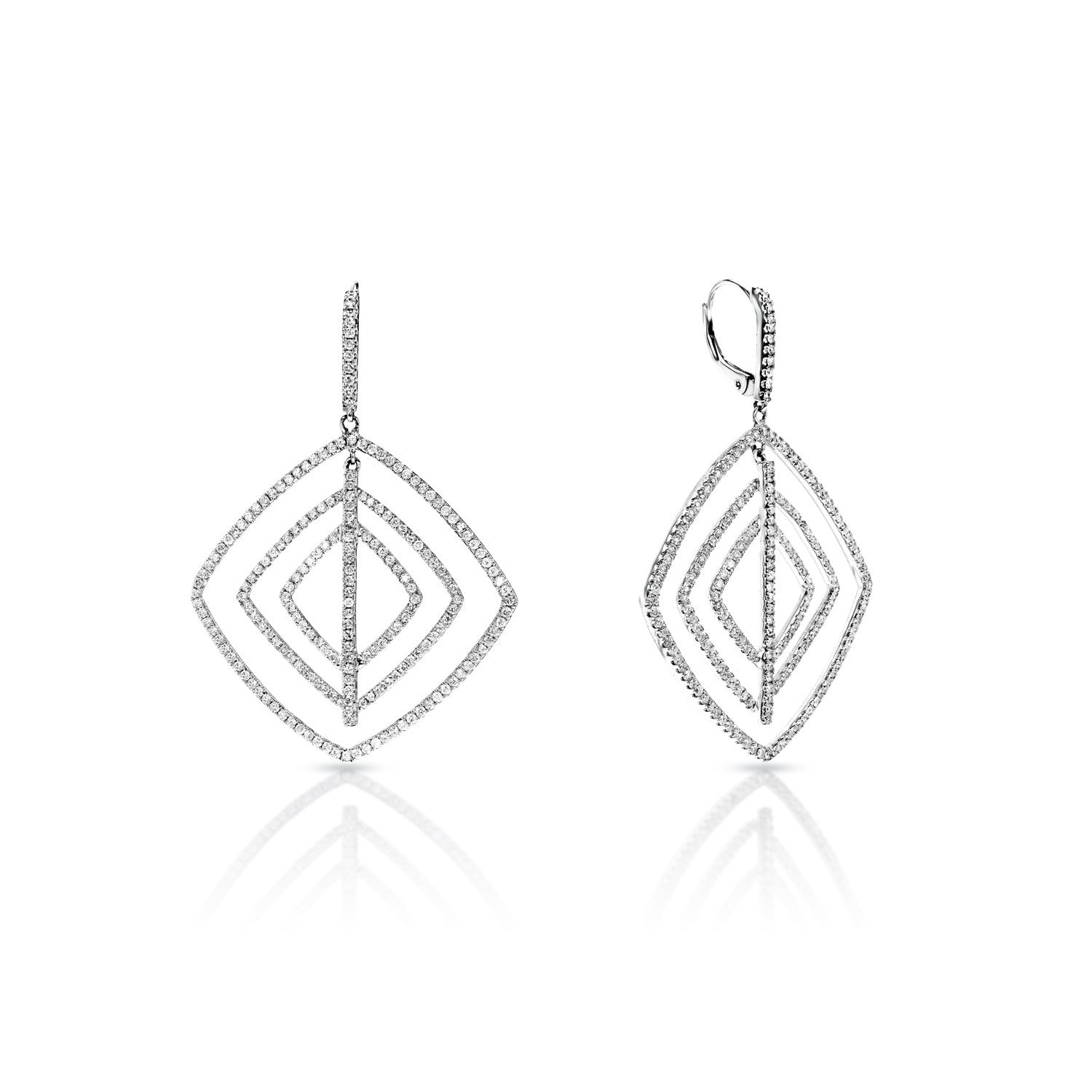 Adelynn 3 Carat Round Brilliant Diamond Hanging Earrings in 14k White Gold Front and Side View