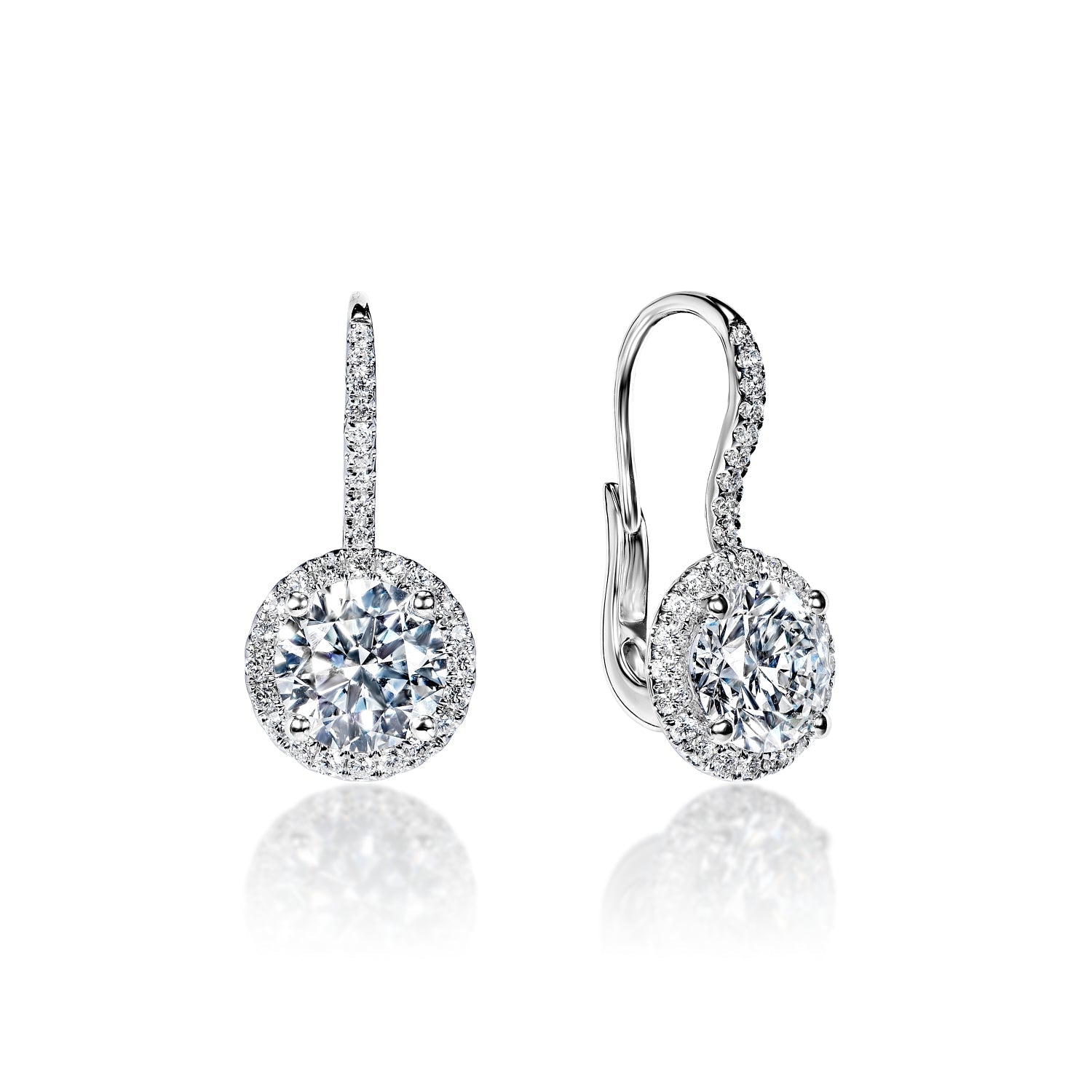 Lachina 4 Carat F VS2 Round Brilliant Lab-Grown Leverback Diamond Earrings Side View